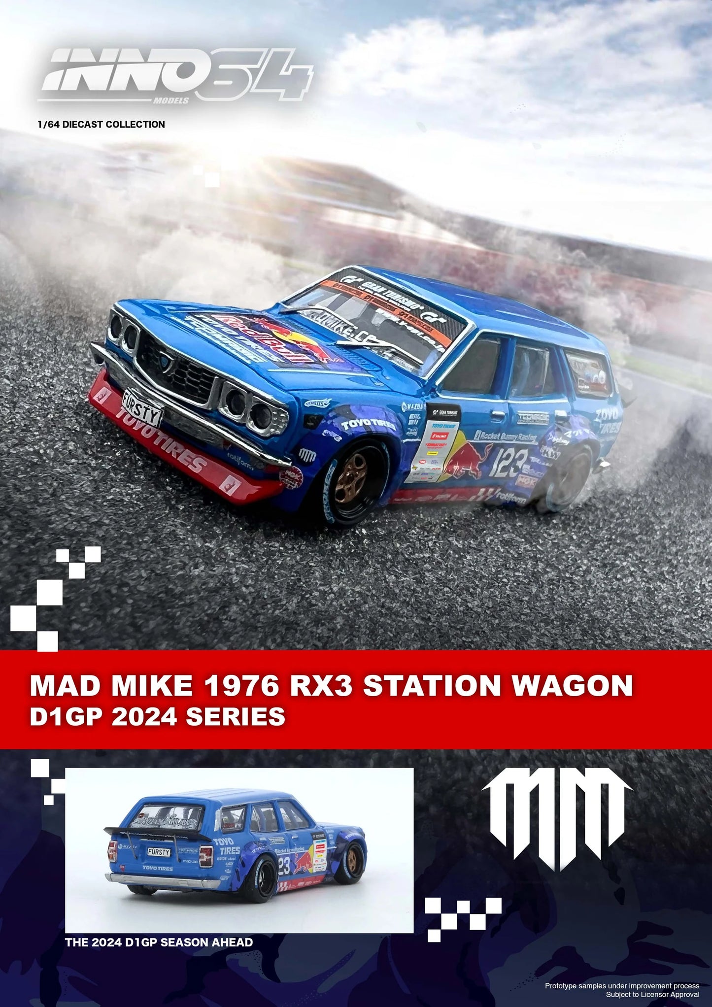 Mad Mike  Mazda RX-3 Station Wagon D1GP 2024 - INNO64 - Scala 1/64 IN64-RX3P-D1GP24