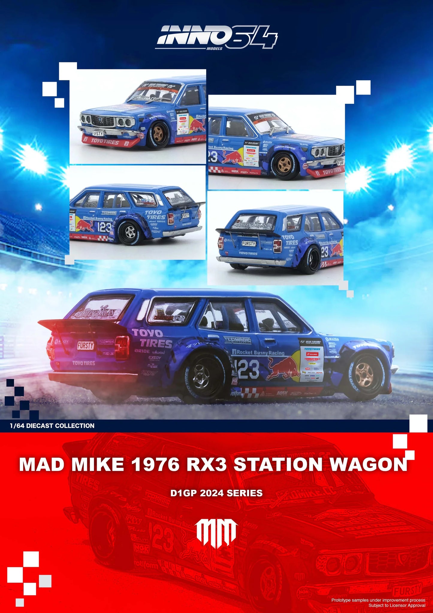 Mad Mike  Mazda RX-3 Station Wagon D1GP 2024 - INNO64 - Scala 1/64 IN64-RX3P-D1GP24