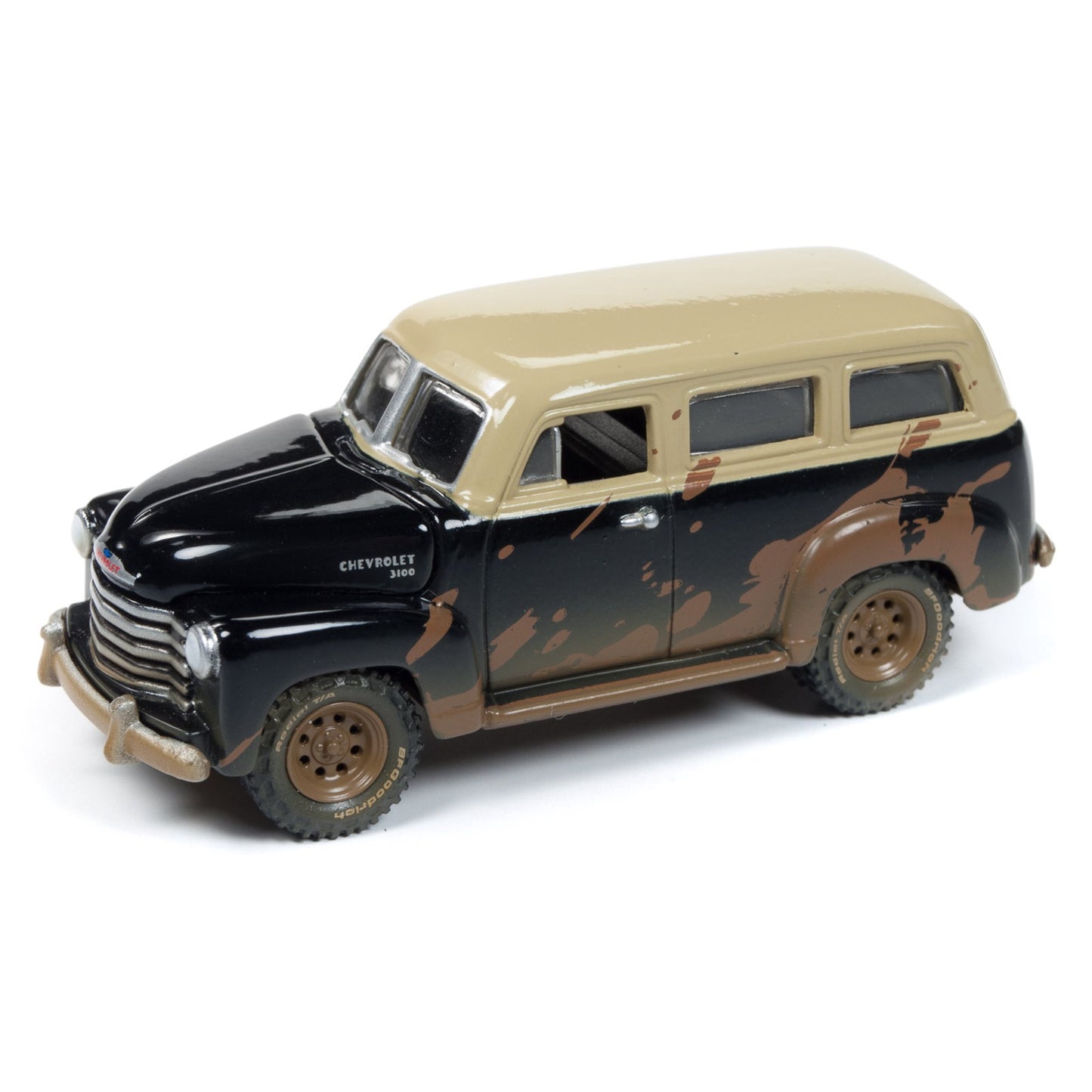 Jeep CJ-5 Renegade Dirty Version Red & 1950 Chevrolet Suburban 3100 Dirty Version Black - Johnny Lightning - Scala 1/64