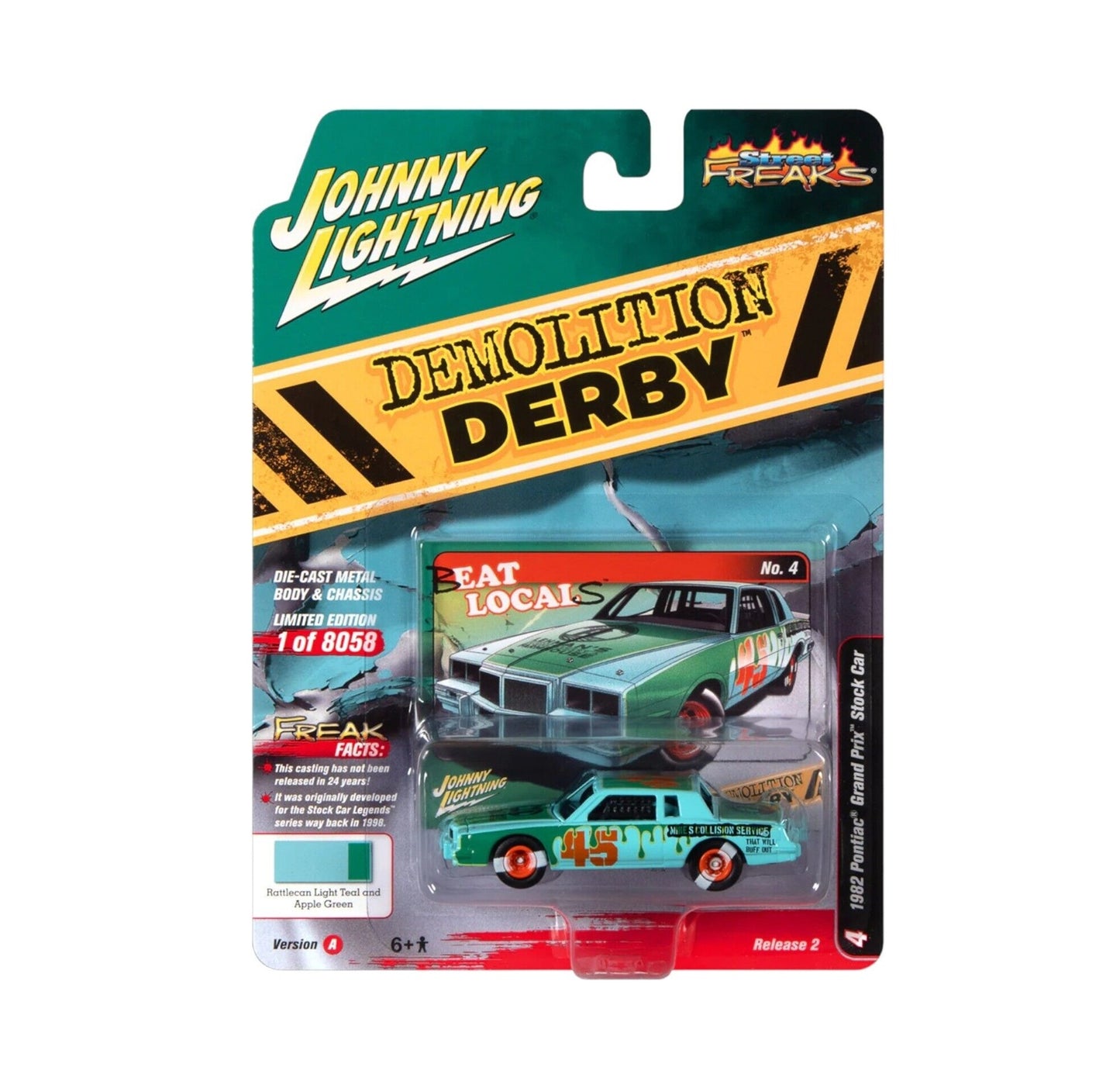 1982 Pontiac Grand Prix Stock Car "Demolition Derby" Green - Johnny Lightning - Scala 1/64