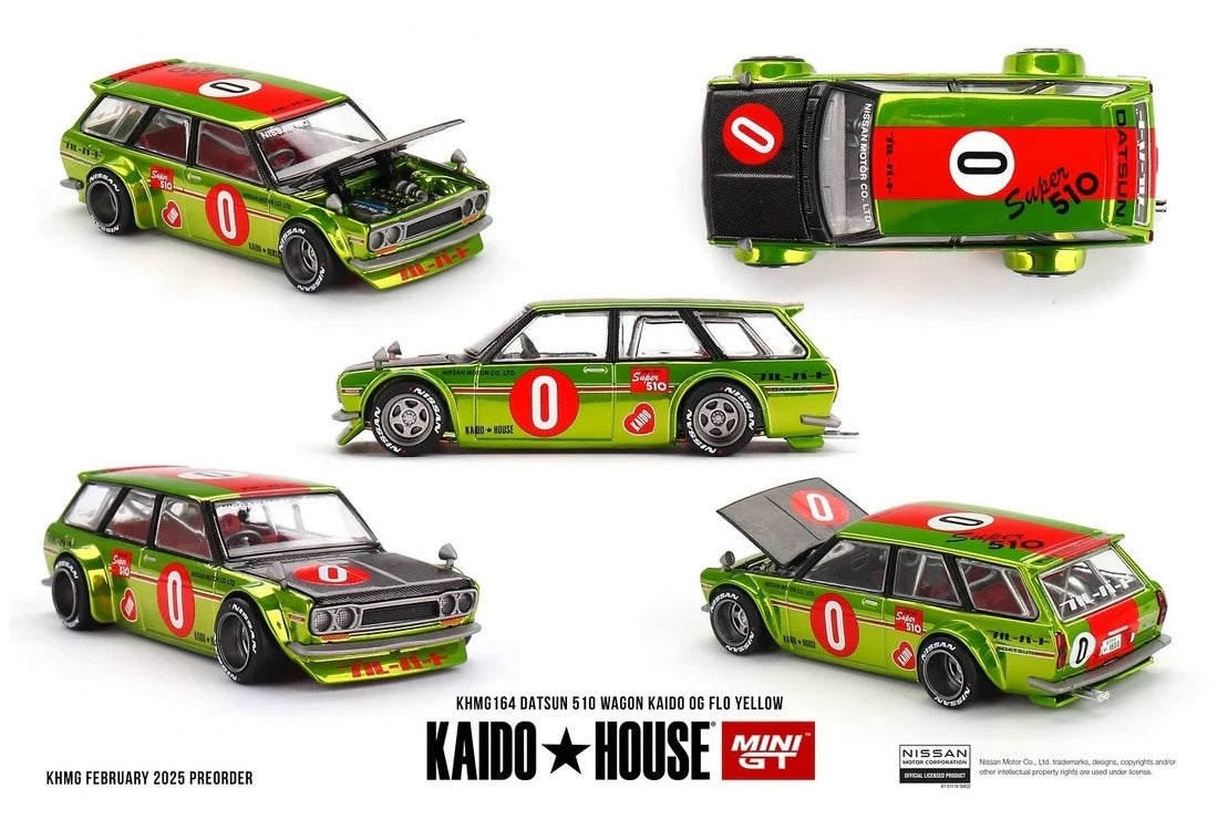 Datsun KAIDO 510 Wagon OG FLO Yellow 1969 - Mini GT Kaido House - Scala 1/64 KHMG164