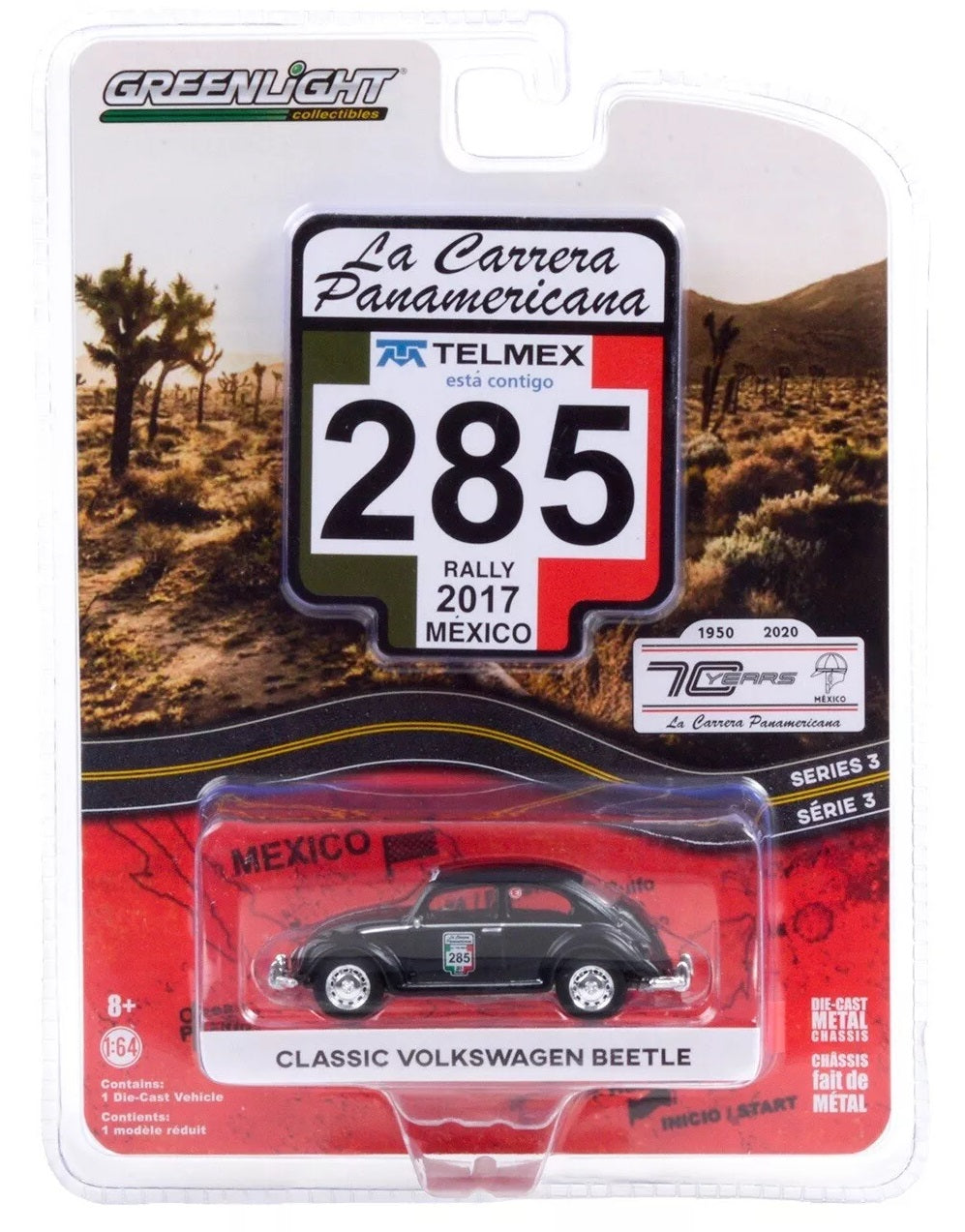 Volkswagen Beetle Clásico #285 Negro La Carrera Panamericano - Greenlight - Escala 1/64