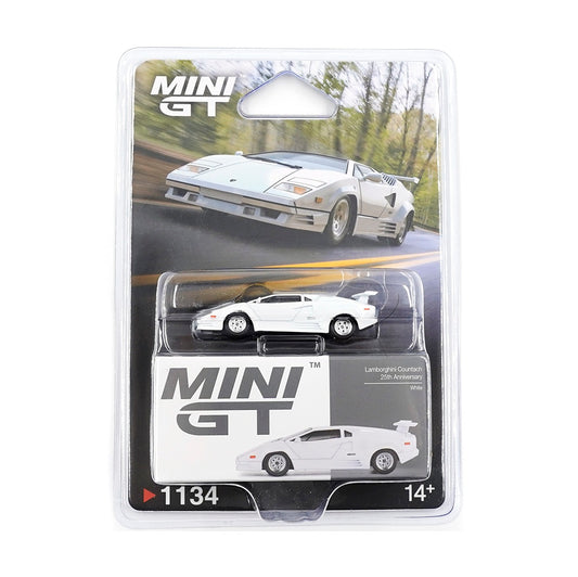 Lamborghini Countach 25th Anniversary White - Mini GT - Scala 1/64 MGT01134-BL Blister Packaging