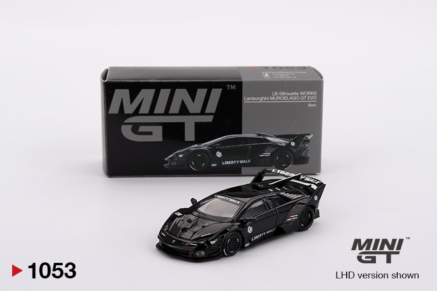 Mini GT - Lamborghini LB-Silhouette WORKS MURCIELAGO GT Evo Black 2024 - Scala 1/64 MGT01053-BL Blister Packaging