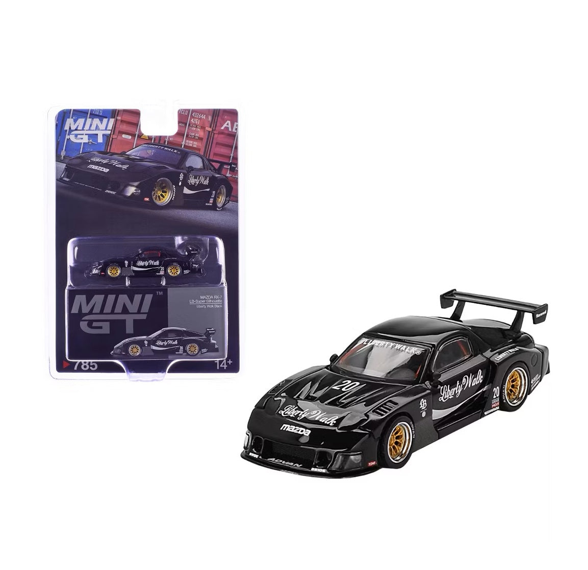 MAZDA RX-7 LB-Super Silhouette Liberty Walk Black - Mini GT - Scala 1/64 MGT00785-BL Blister Packaging