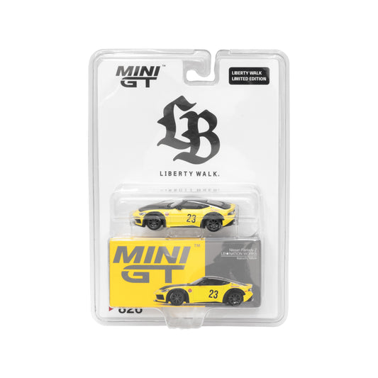 Nissan Z LB★NATION WORKS Ikazuchi Yellow - Mini GT LBWK Exclusives - Scala 1/64 MGT00976-LB Blister Packaging Liberty Walk