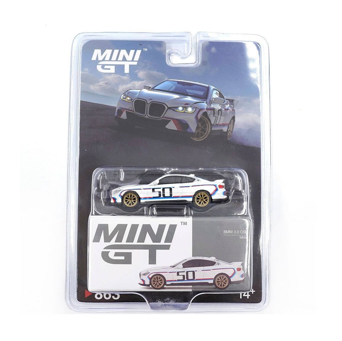 BMW 3.0 CSL White - Mini GT - Scala 1/64 MGT00863-BL Blister Packaging