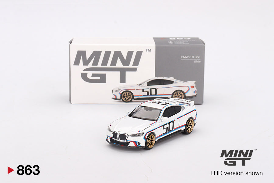 BMW 3.0 CSL White - Mini GT - Scala 1/64 MGT00863-BL Blister Packaging