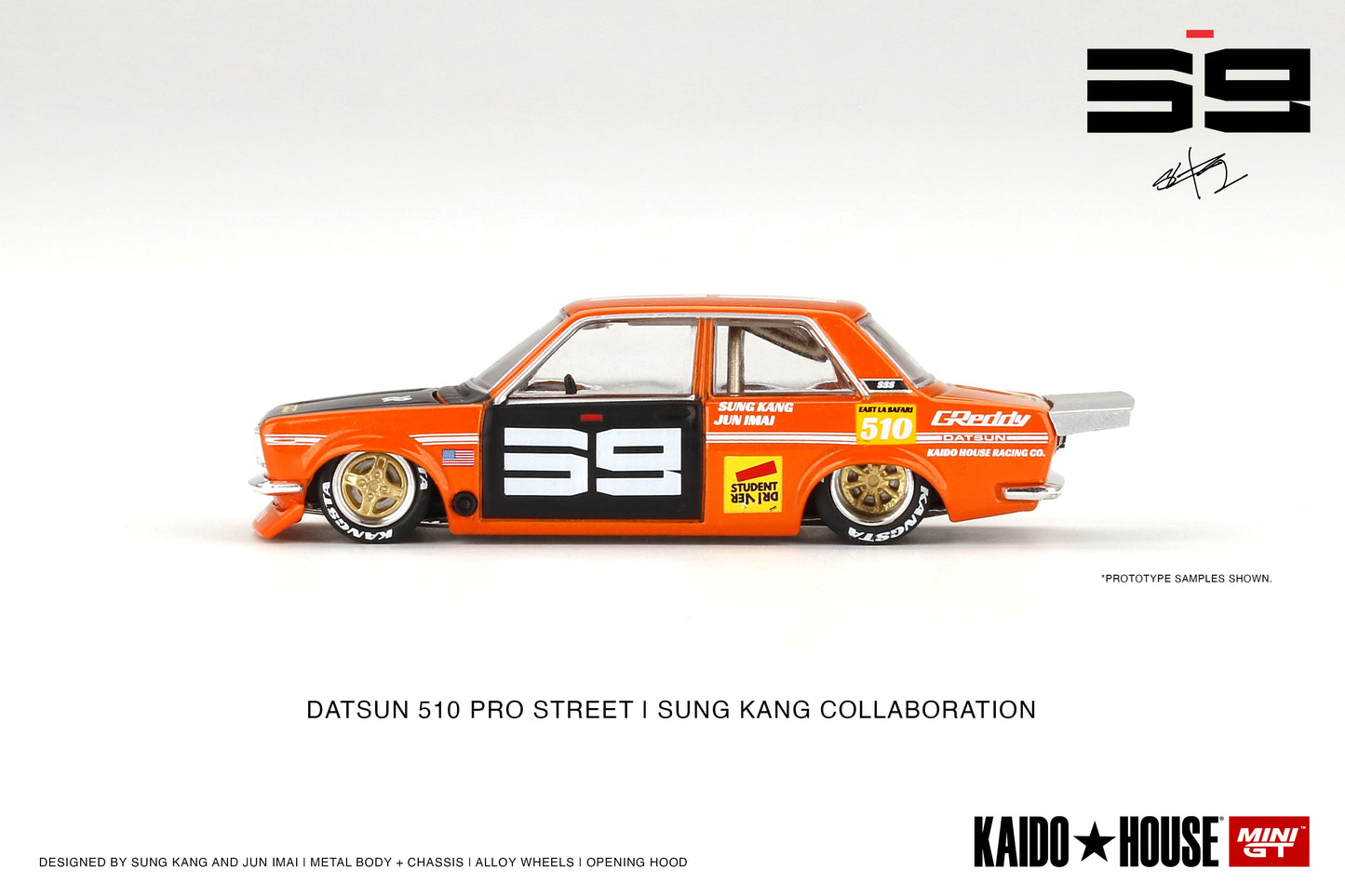 Datsun 510 Pro Street SK510 Orange - KAIDO HOUSE Mini GT - Scala 1/64 KHMG004