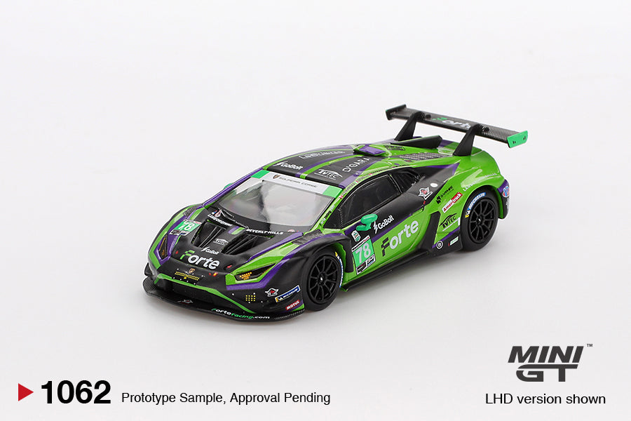 Lamborghini Huracán GT3 EVO2 #78 Forte Racing 2024 IMSA Daytona 24 Hrs - Mini Gt - Scala 1/64 MGT01062-L EAN 840456307106