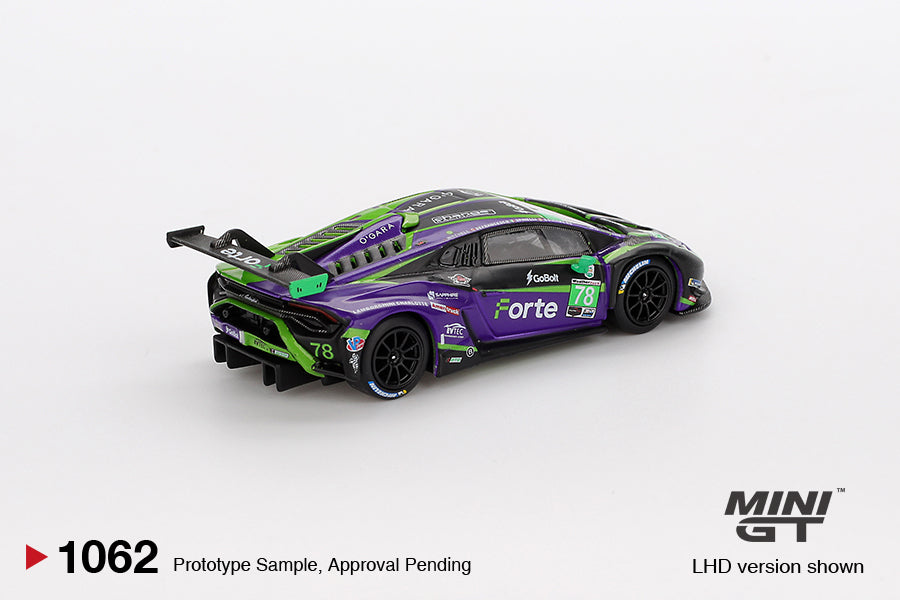 Lamborghini Huracán GT3 EVO2 #78 Forte Racing 2024 IMSA Daytona 24 Hrs - Mini Gt - Scala 1/64 MGT01062-L EAN 840456307106