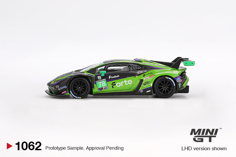 Lamborghini Huracán GT3 EVO2 #78 Forte Racing 2024 IMSA Daytona 24 Hrs - Mini Gt - Scala 1/64 MGT01062-L EAN 840456307106
