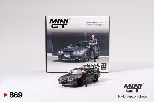 Nissan Skyline GT-R (R32) Gunmetal with Matsuda Figure Tsugio Matsuda Collection - Mini GT - Scala 1/64 MGT00869-R