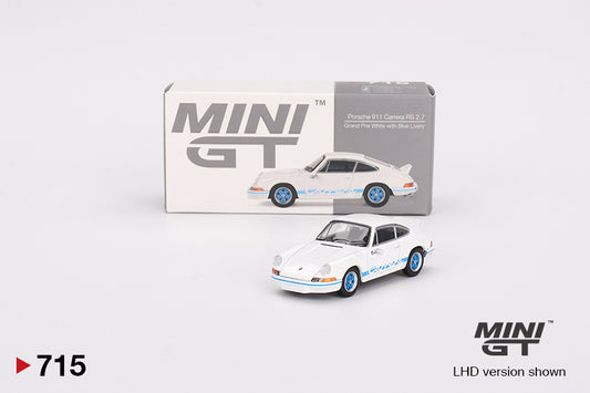 Porsche 911 Carrera RS 2.7 Grand Prix White with Blue Livery - Mini GT - Scala 1/64 MGT00715-L