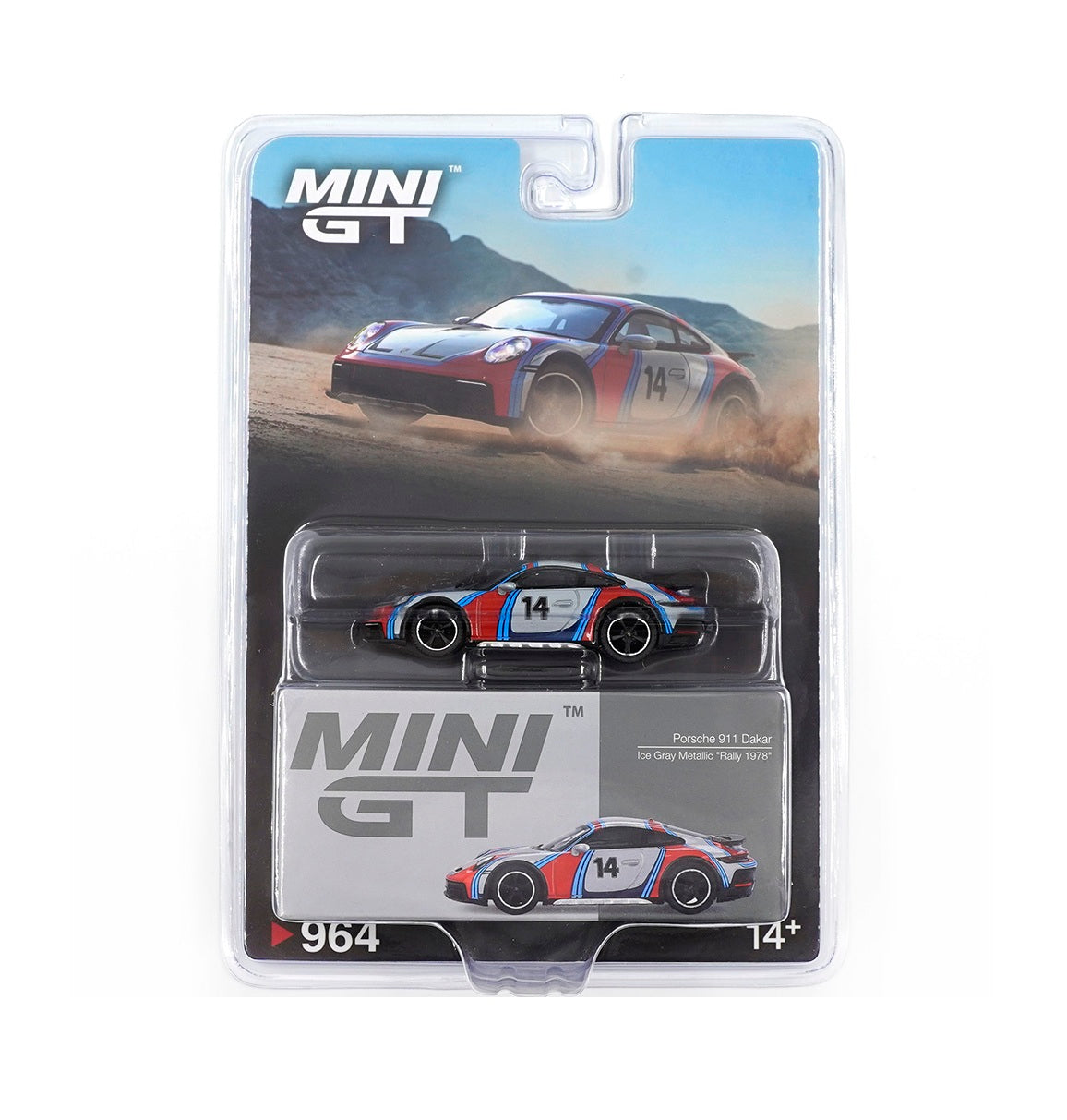 Porsche 911 Dakar Ice Grey Metallic "Rally 1978" - Mini GT - Scala 1/64 MGT00964-BL Blister Packaging