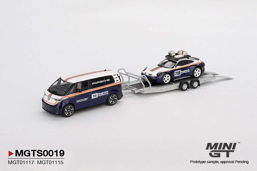 Mini GT - Porsche 911 Dakar #718 / Volkswagen ID. Buzz Porsche Centrum Gelderland Roughroads Set - Scala 1/64 MGTS0019
