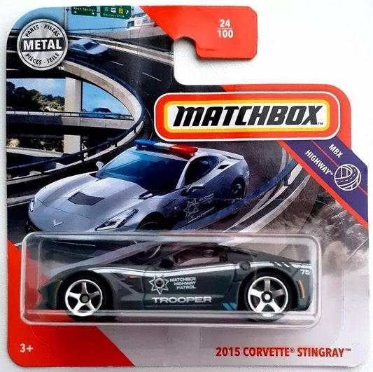 Corvette Stingray 2015 MBX Highway Patrol #24 - Caja de cerillas - Escala 1/64 aproximadamente