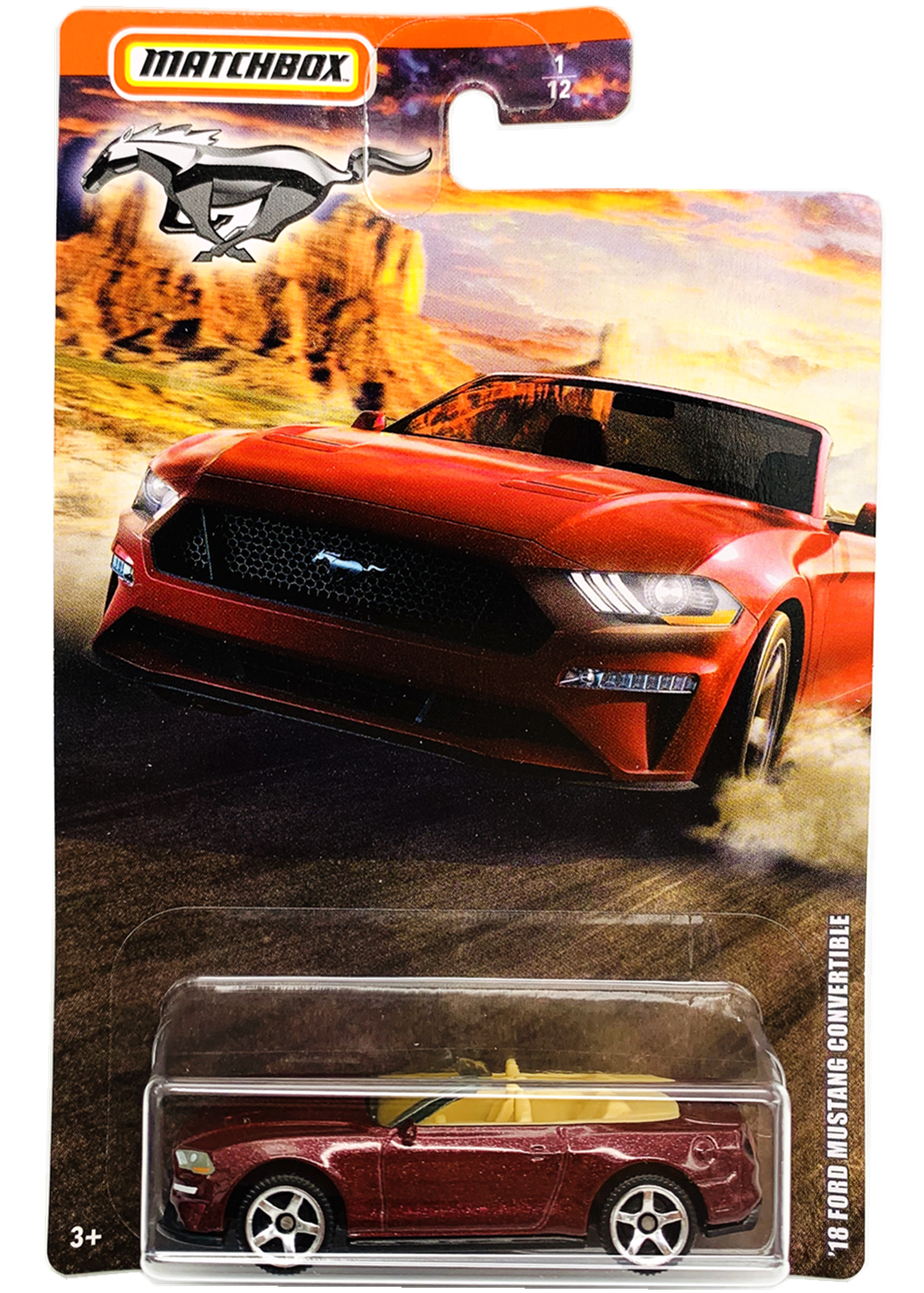 Ford Mustang Convertible 2018 Borgoña - Caja de cerillas - Escala 1/64 Aprox