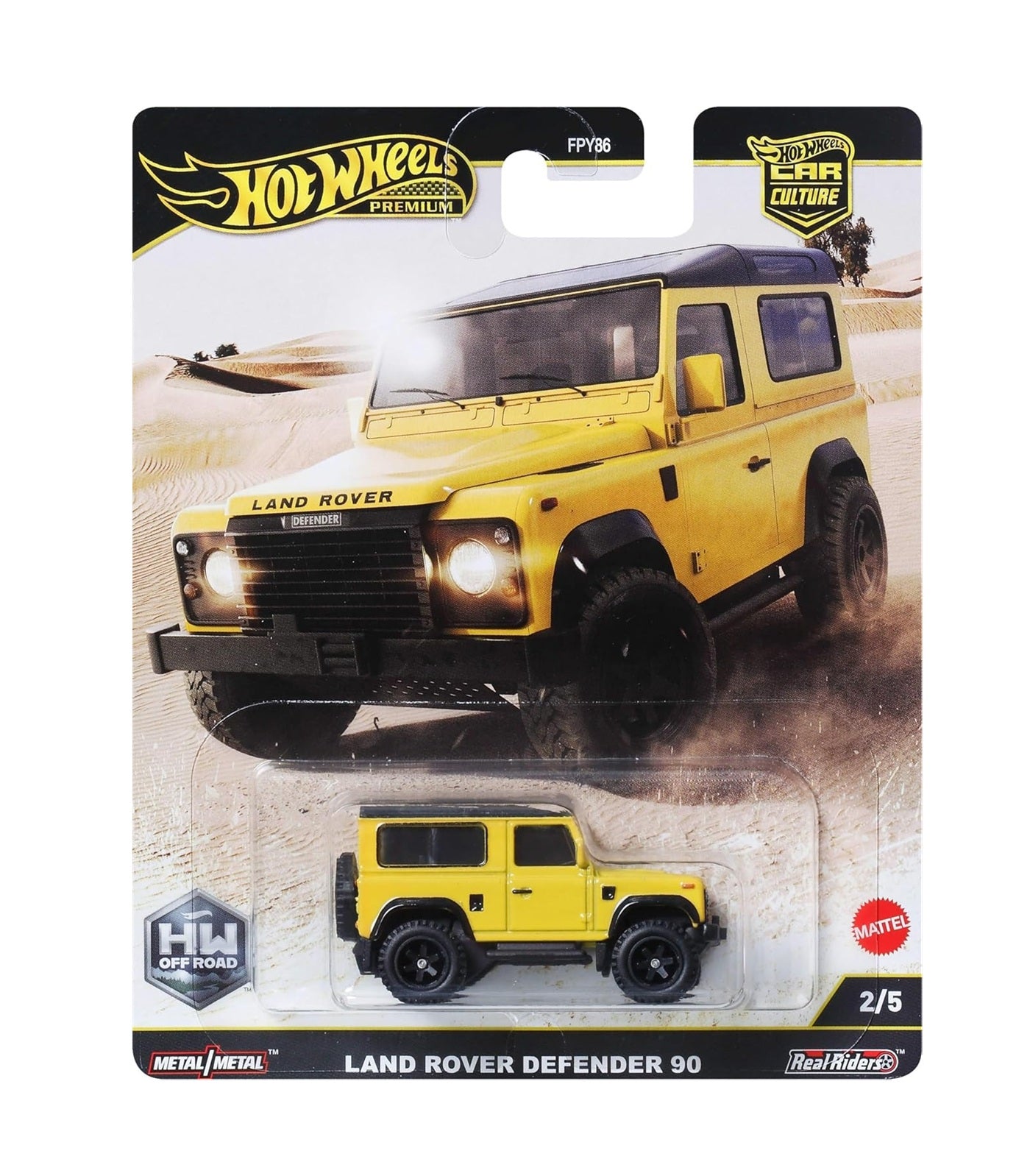 Land Rover Defender 90 Yellow - Series Car Culture Off Road  - Hot Wheels Premium - Scala 1/64