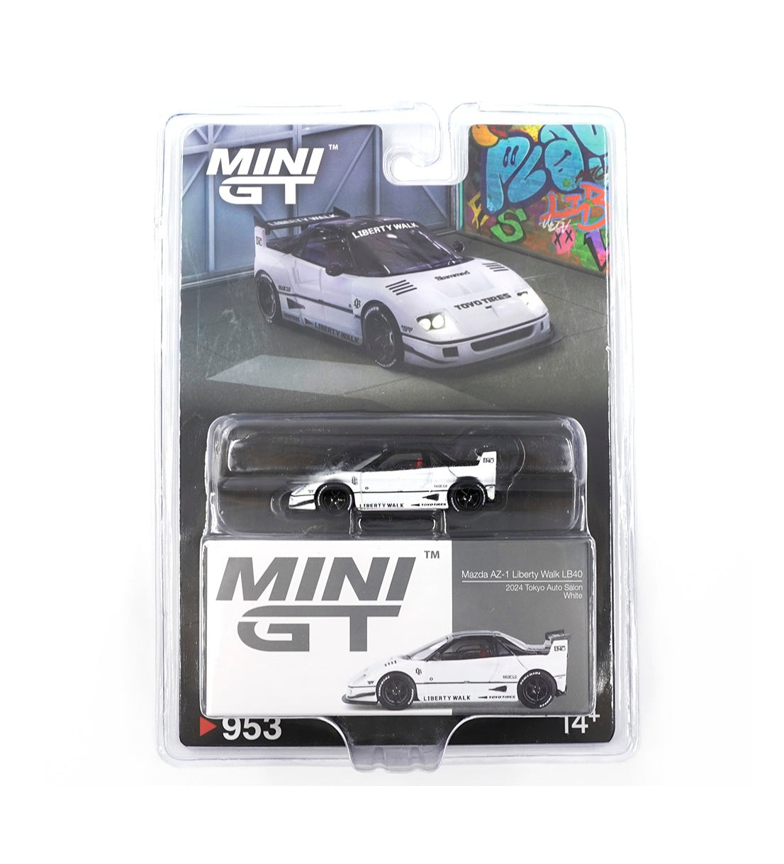 Mazda AZ-1 Liberty Walk LB40 White 2024 Tokyo Auto Salon - Mini GT - Scala 1/64 MGT00953-BL Blister Packaging