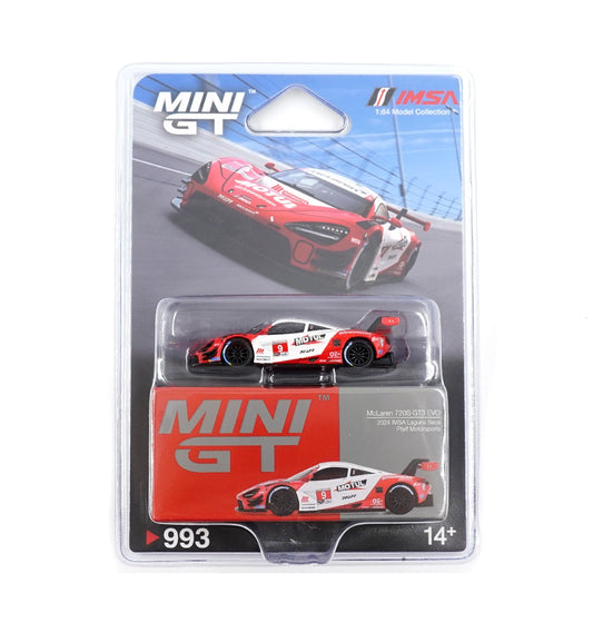 McLaren 720S GT3 Evo Pfaff Motorsports 2024 IMSA Laguna Seca - Mini GT - Scala 1/64 MGT00993-BL Blister Packaging