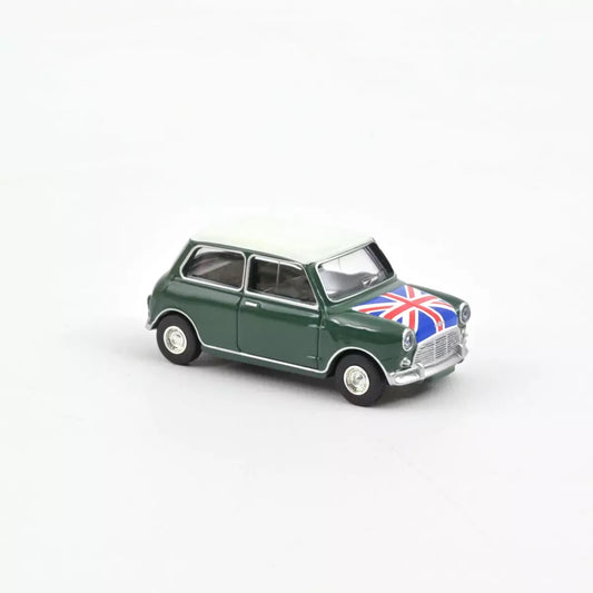 Mini Cooper S 1964 Almond Green and Flag on Bonnet - Norev - Scala 1/64 Circa