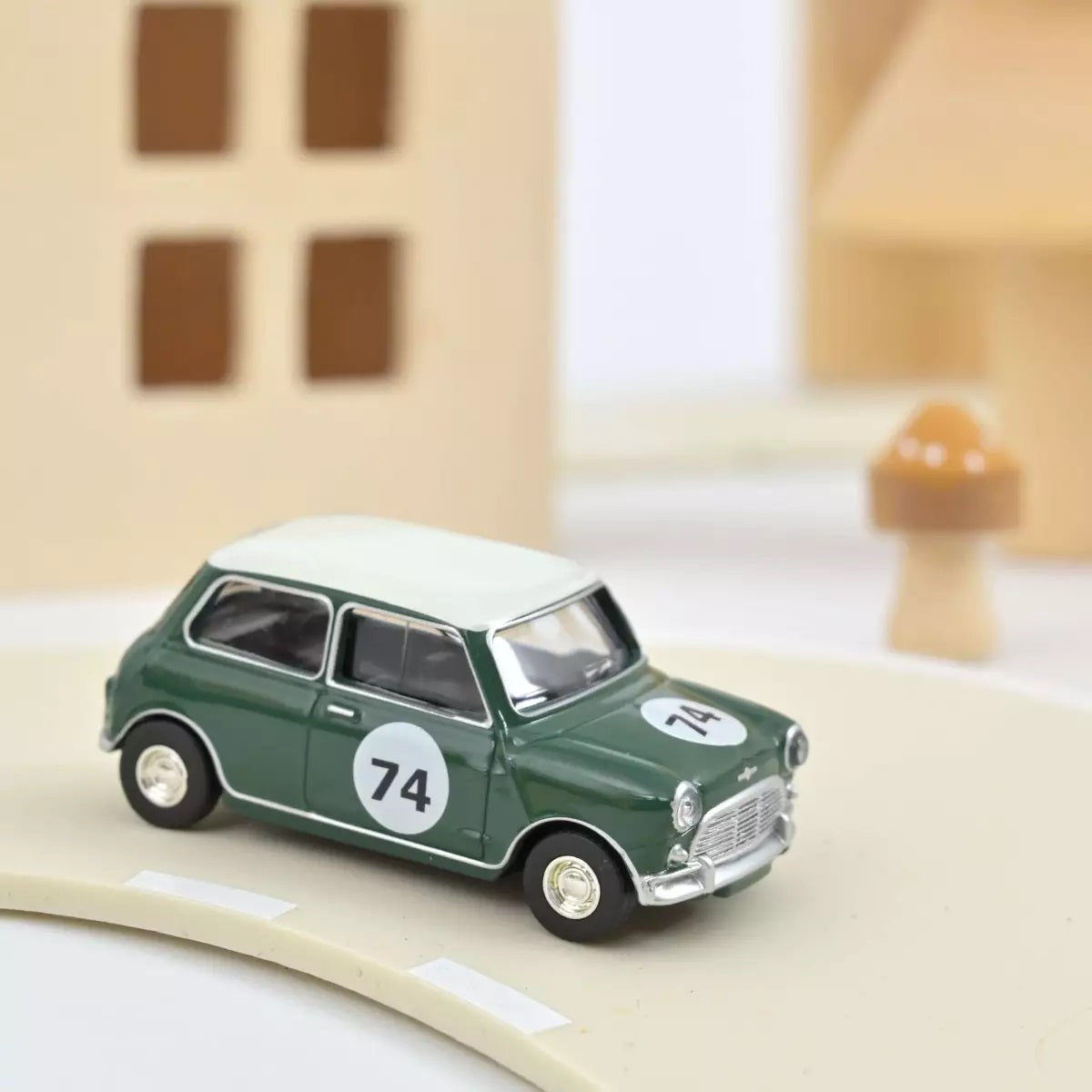 Mini Cooper S 1964 Almond Green with number 74 - Norev - Scala 1/64 Circa