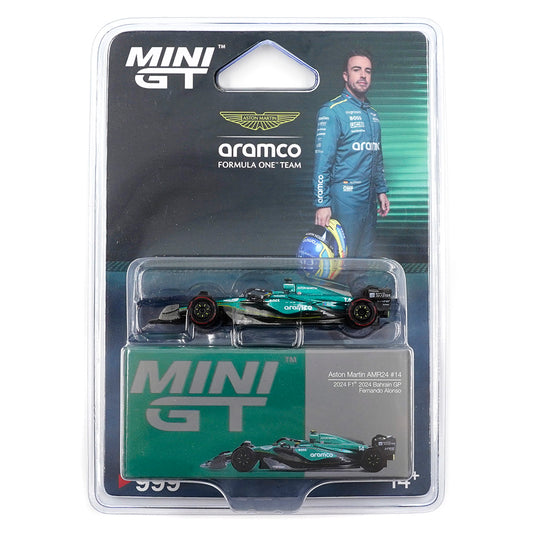 Aston Martin AMR24 #14 Fernando Alonso 2024 F1 2024 Bahrain GP - Mini GT - Scala 1-64 MGT00999-BL Blister Packaging