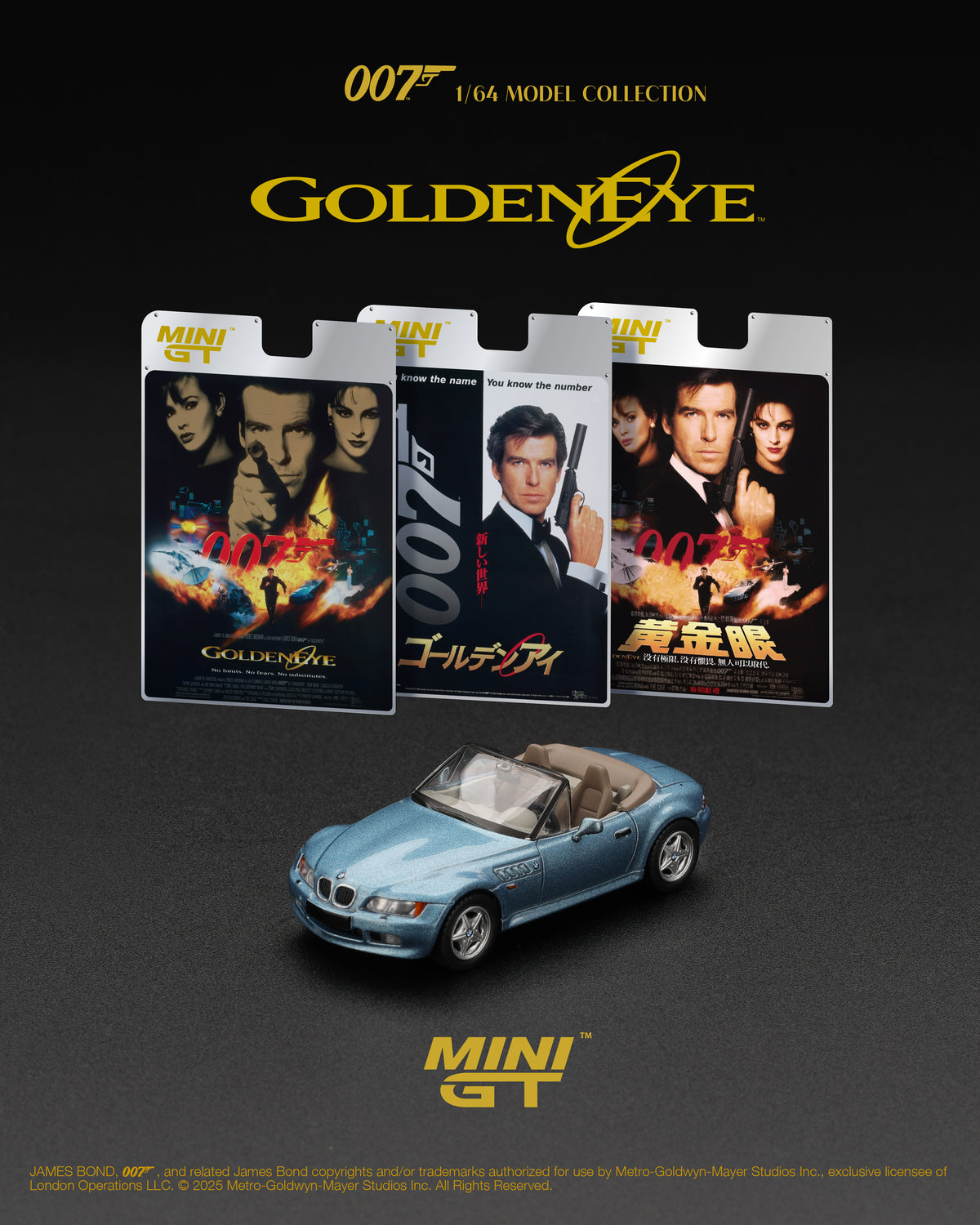 BMW Z3 Goldeneye 007 James Bond 1995 - Mini GT - Scala 1/64 MGT00914-007TC Chinese Packaging