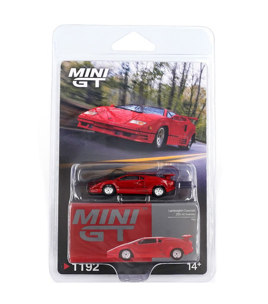 Lamborghini Countach 25th Anniversary Red 1988 - Mini GT - Scala 1/64 MGT01192-BL Blister Packaging