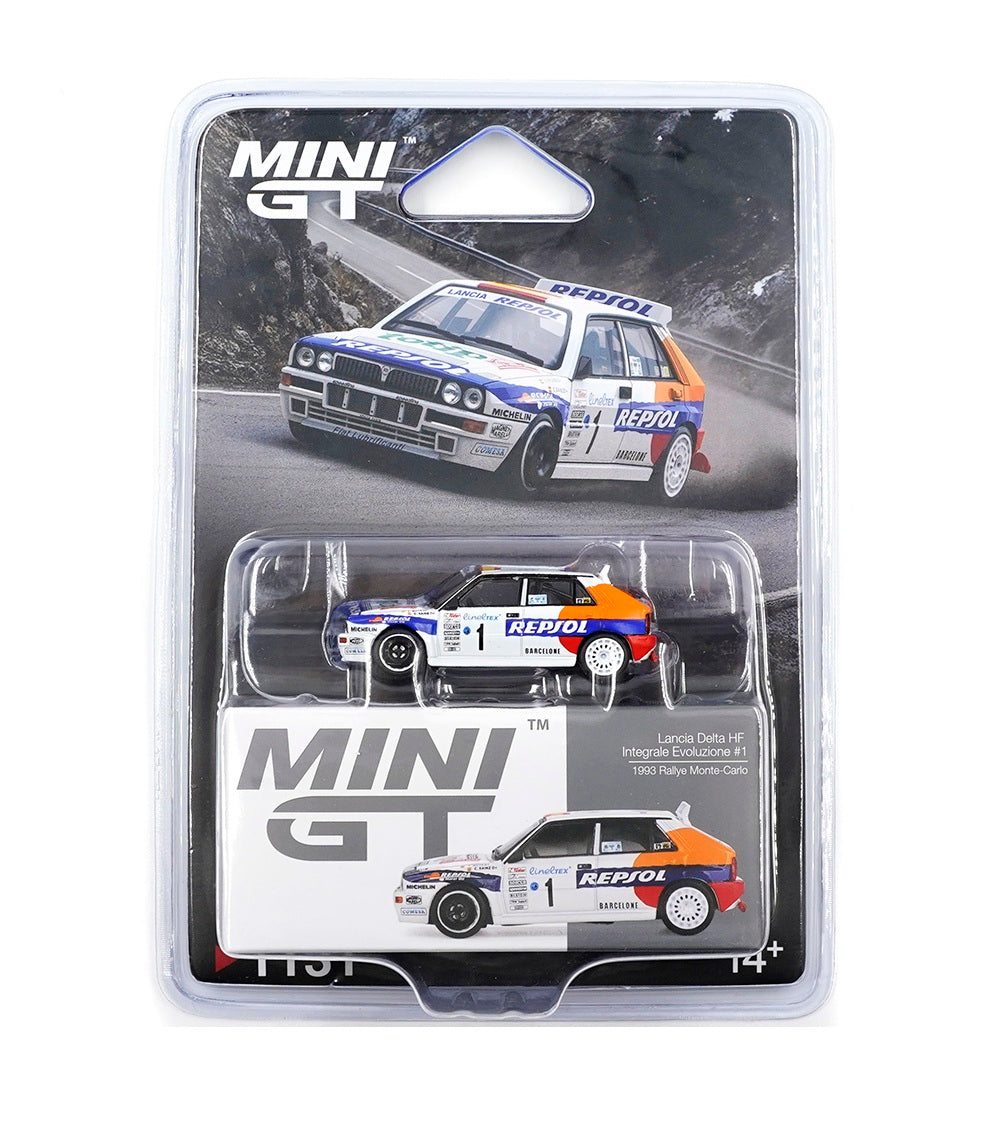 Lancia Delta HF Integrale Evoluzione #1 1993 Rallye Monte-Carlo - Mini GT - Scala 1/64 MGT01131-BL Blister Packaging
