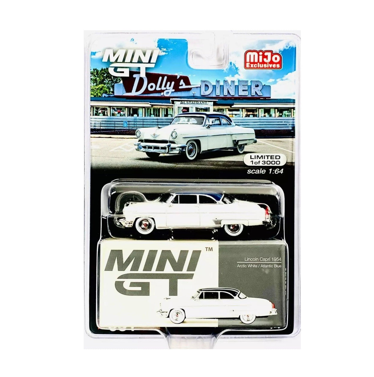 Lincoln Capri 1954 Arctic White / Atlantic Blue MiJo Exclusives - Mini GT - Scala 1/64 - MGT00631-MJ