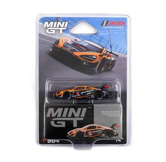 McLaren 720S GT3 EVO PFAFF Motorsports Daytona 24hrs 2024 - Mini GT - Scala 1/64 MGT00984-BL Blister Packaging
