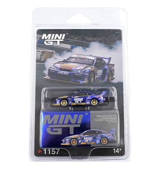 Mini GT - Nissan Silvia S15 LB-Super Silhouette #555 Team MINI GT Liberty Walk Formula Drift 2025 - Scala 1/64 MGT01157-BL Blister Packaging