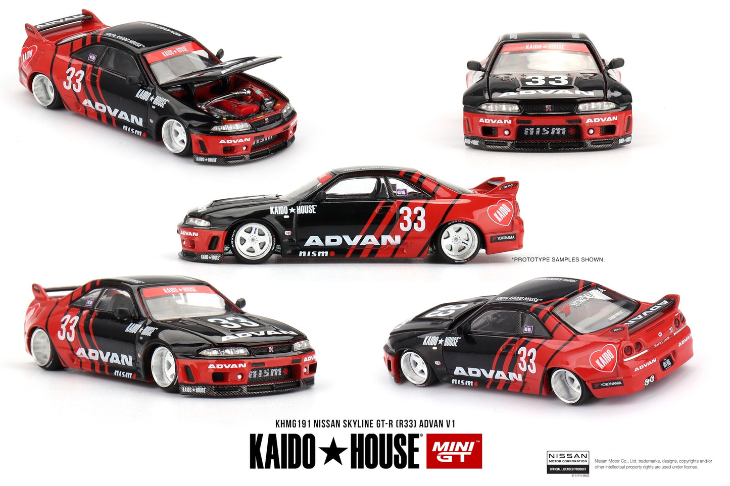 Mini GT Kaido House - Nissan Skyline GT-R (R33) Kaido Works ADVAN - Scala 1/64 KHMG191