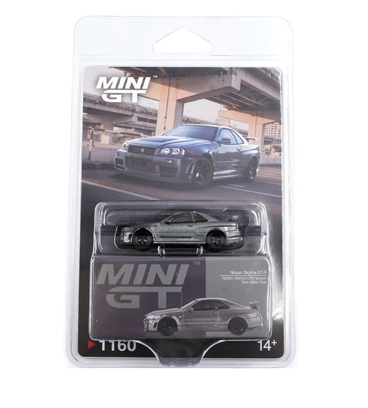 Mini GT - Nissan Skyline GT-R (R34) Dark Metal Gray Nismo CRS 1999 - Scala 1-64 MGT01160-BL Blister Packaging