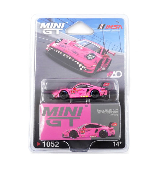 Porsche 911 GT3 R #77 AO Racing 2024 IMSA ROAD AMERICA - Mini GT - Scala 1/64 MGT01052-BL Blister Packaging