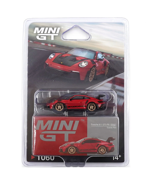 Mini GT - Porsche 911 (992) GT3 RS Guards Red Wiessach Package 2022 - Scala 1/64 MGT01060-BL Blister Packaging