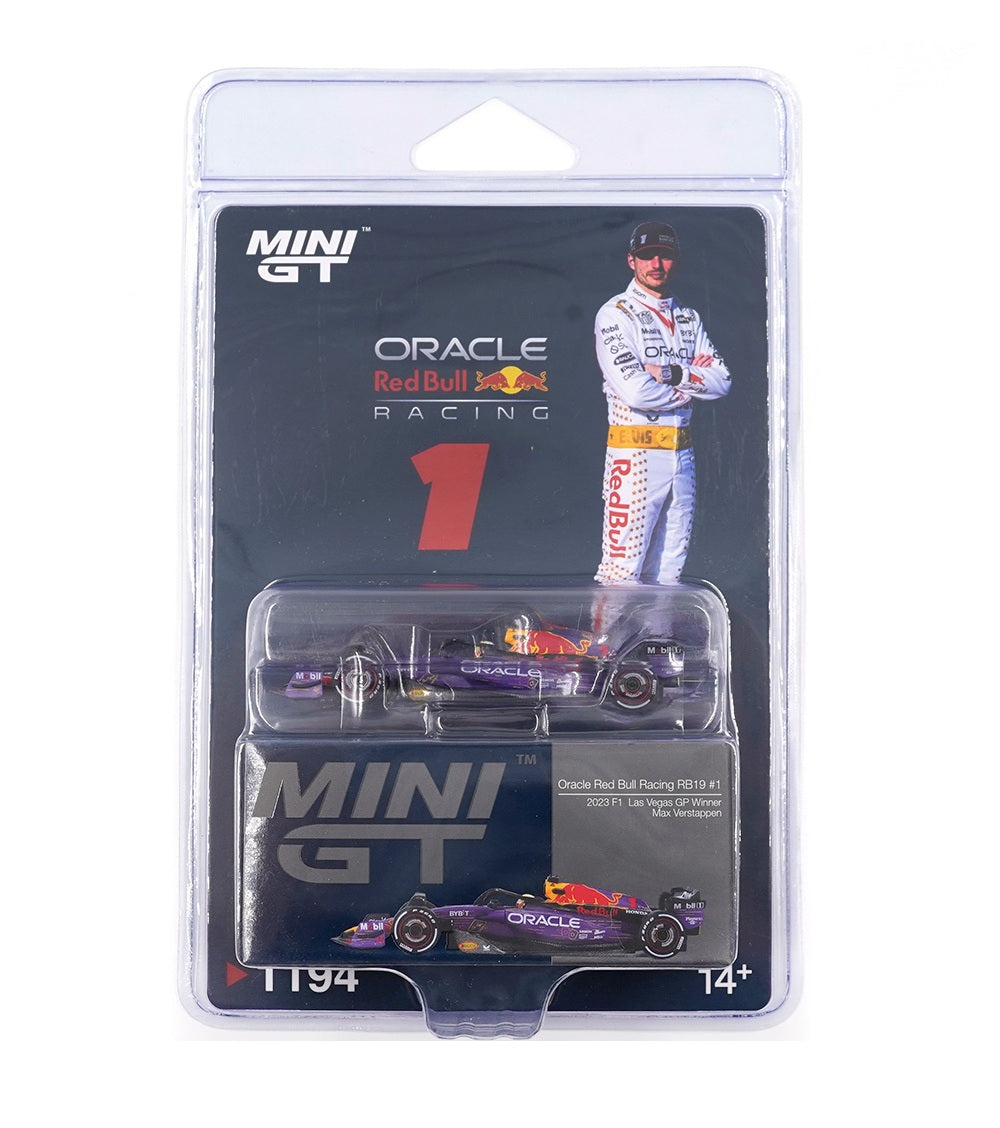 Red Bull Racing RB19 #1 Max Verstappen F1 2023 Las Vegas GP Winner - Mini GT - Scala 1/64 MGT01194-BL Blister Packaging