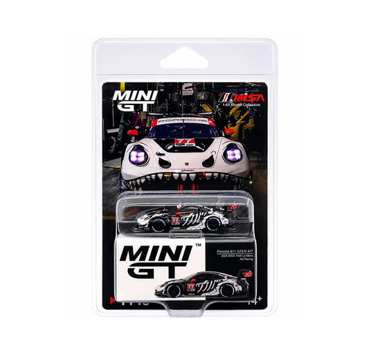 "Skeleton Rexy" Porsche 911 GT3 R #77 AO Racing 2025 IMSA  Petit Le Mans - Mini GT - Scala 1/64 MGT01143-BL Blister Packaging