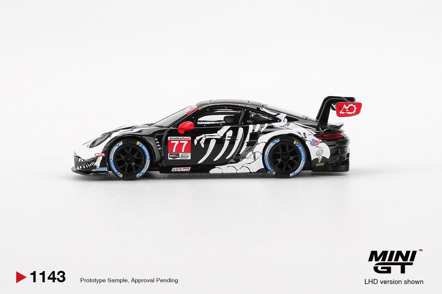 "Skeleton Rexy" Porsche 911 GT3 R #77 AO Racing 2025 IMSA  Petit Le Mans - Mini GT - Scala 1-64 MGT01143-L