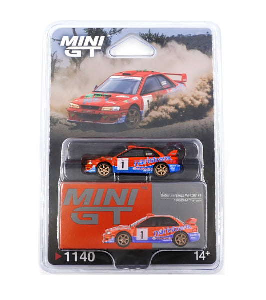 Subaru Impreza WRC97 #1 1999 DRM Champion - Mini GT - Scala 1/64 MGT01140-BL Blister Packaging