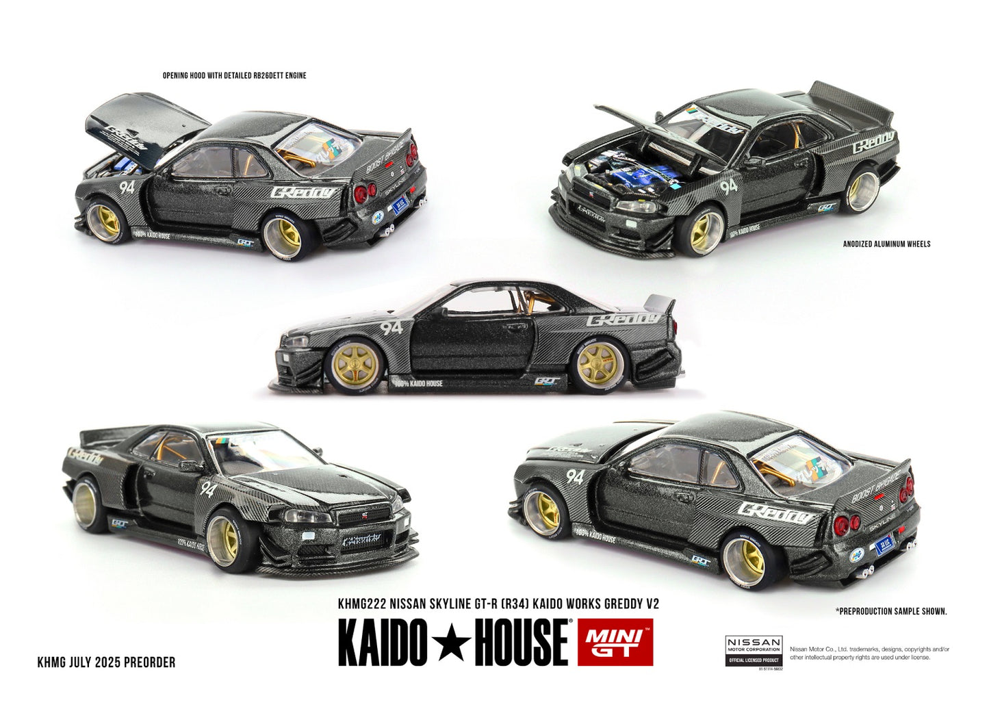 Nissan Skyline GT-R (R34) Kaido Works GReddy V2 1999 - Mini GT Kaido House - Scala 1/64 KHMG222