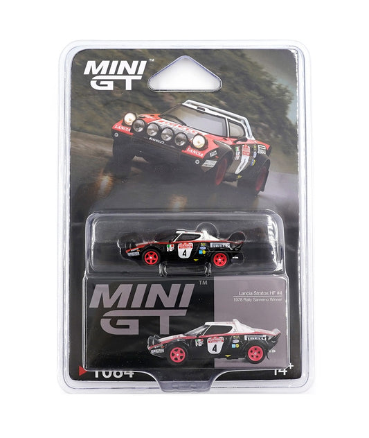 Lancia Stratos HF #4 1978 Rally Sanremo Winner - Mini GT - Scala 1/64 MGT01084-BL Blister Packaging