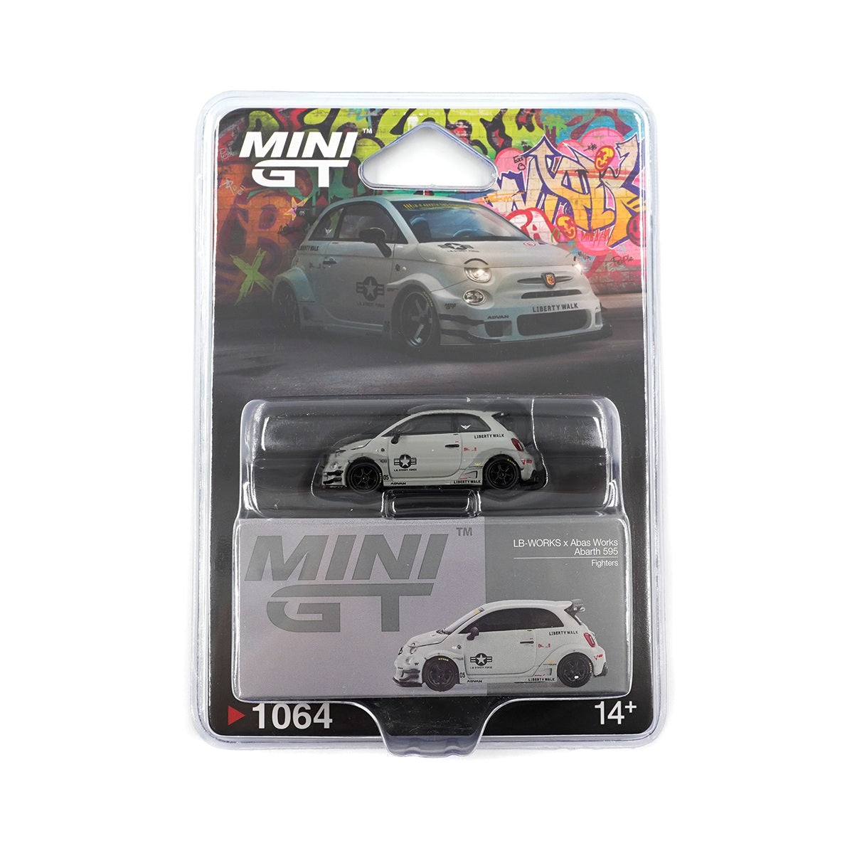 Abarth 595 LB-WORKS x Abas Works Fighters 2024 - Mini GT - Scala 1/64 MGT01064-BL Blister Packaging