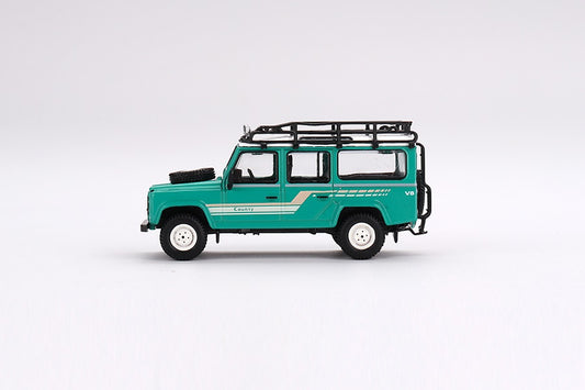 Land Rover Defender 110 1985 County Station Wagon Trident Green LDH - Mini GT - Scala 1/64 MGT00590