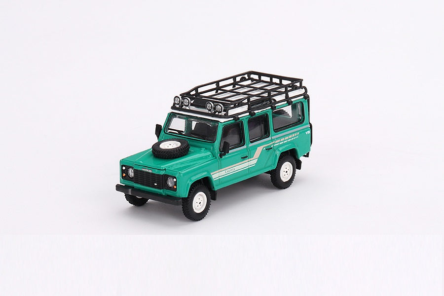 Land Rover Defender 110 1985 County Station Wagon Trident Green LDH - Mini GT - Scala 1/64 MGT00590