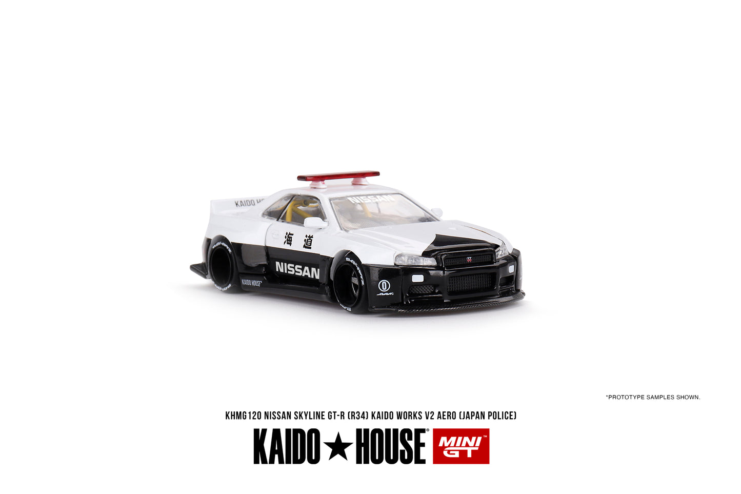 Nissan Skyline GT-R R34 Kaido Works (V2 Aero) Police - KAIDO HOUSE Mini GT - Scala 1/64 KHMG120