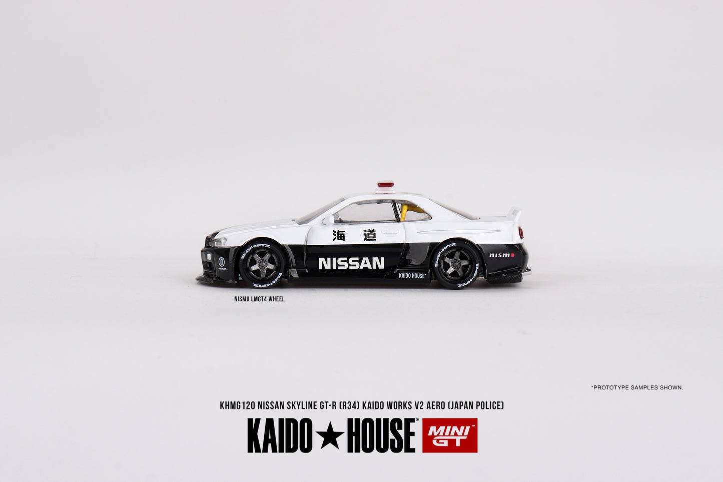 Nissan Skyline GT-R R34 Kaido Works (V2 Aero) Police - KAIDO HOUSE Mini GT - Scala 1/64 KHMG120