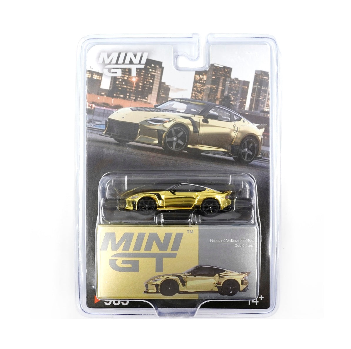 Nissan Z VeilSide FFZ400 Gold Chrome - Mini GT - Scala 1/64 MGT00985-BL Blister Packaging